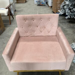 Sillón Individual Tapizado en Terciopelo Rosa Palo con Detalles Capitoneados